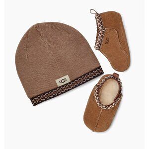 NEW UNISEX INFANT 0/1 0-6 MONTHS CHESTNUT UGG BABY TASMAN SLIPPERS & BEANIE